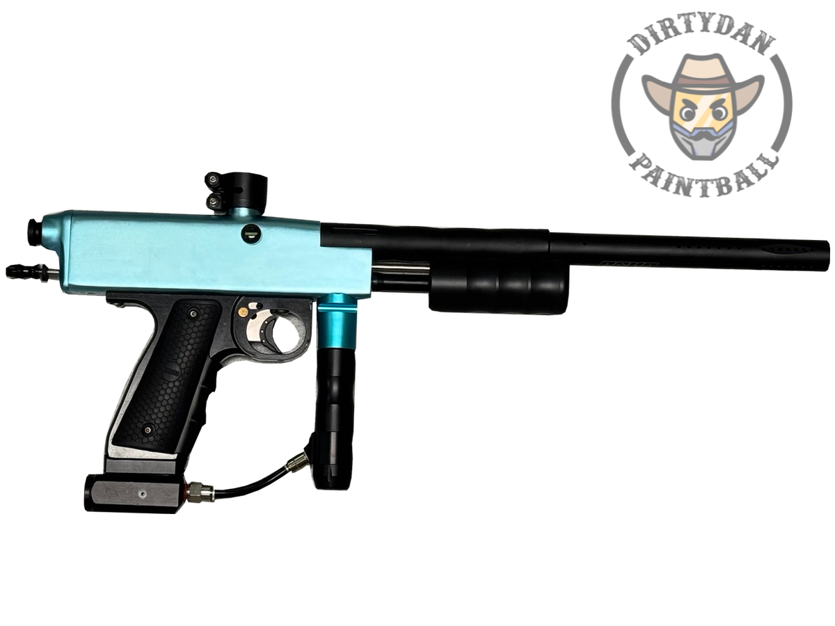 Actual Used Nova NX1 Sentinel Sniper Pump - Baby Blue, side view of this specific paintball marker.